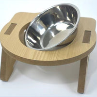 HKM-2093885 Elevated Wooden Cat Bowl Feeder with Stainless Steel Bowls for Food and Water, Anti-Overturn Design