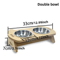 HKM-2093885 Elevated Wooden Cat Bowl Feeder with Stainless Steel Bowls for Food and Water, Anti-Overturn Design