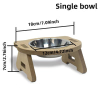 HKM-2093885 Elevated Wooden Cat Bowl Feeder with Stainless Steel Bowls for Food and Water, Anti-Overturn Design