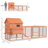 HKM-2096061 145" Wooden Chicken Coop with Run and Removable Tray for Easy Cleaning