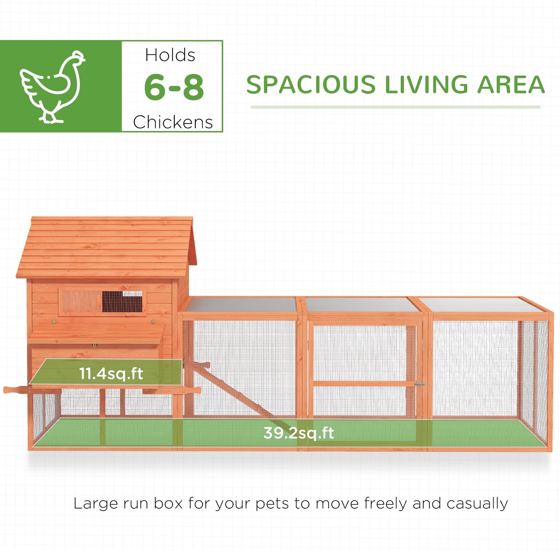 HKM-2096061 145" Wooden Chicken Coop with Run and Removable Tray for Easy Cleaning