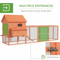 HKM-2096061 145" Wooden Chicken Coop with Run and Removable Tray for Easy Cleaning