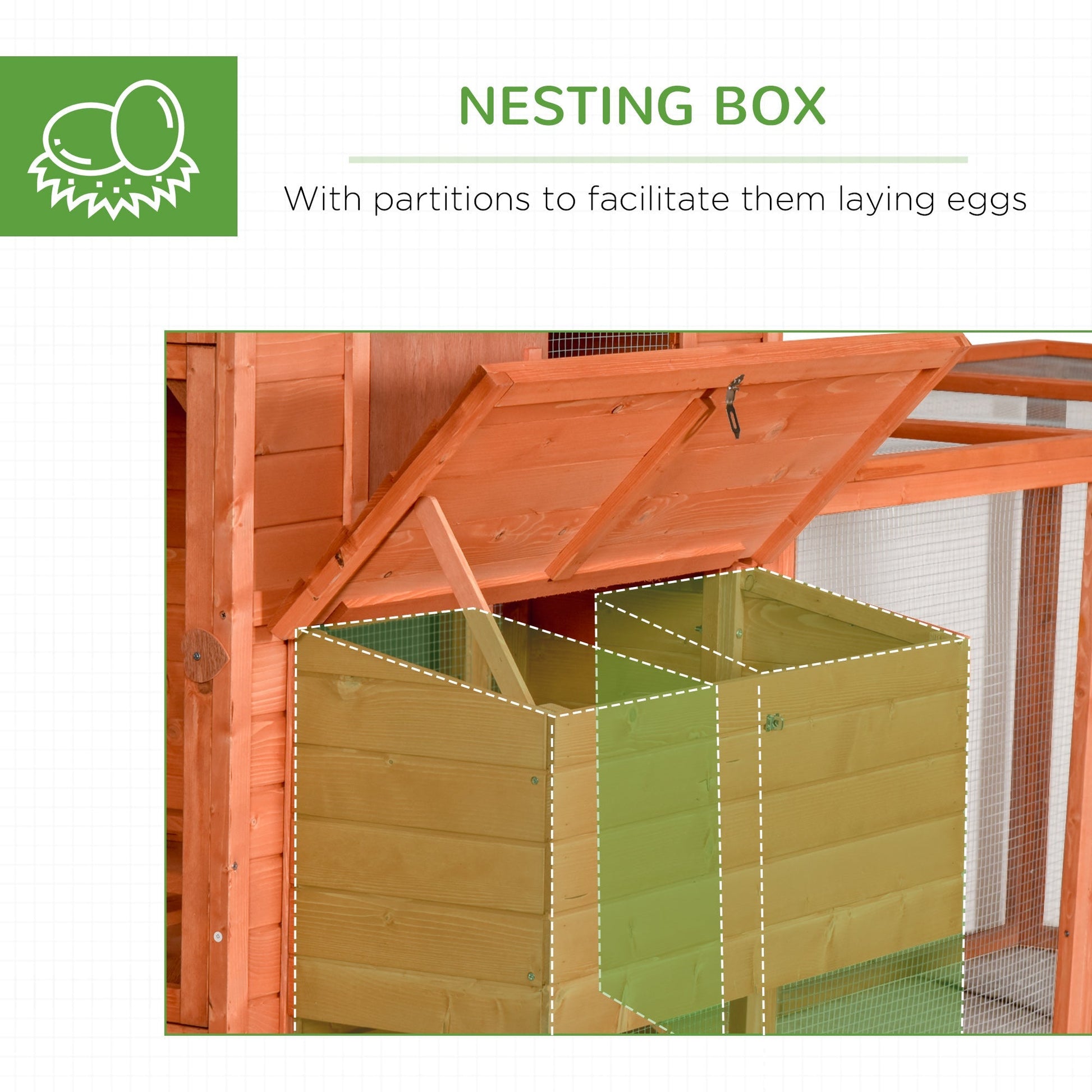 HKM-2096061 145" Wooden Chicken Coop with Run and Removable Tray for Easy Cleaning