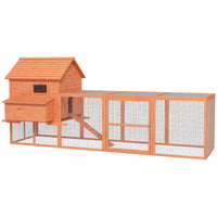 HKM-2096061 145" Wooden Chicken Coop with Run and Removable Tray for Easy Cleaning