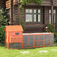 HKM-2096061 145" Wooden Chicken Coop with Run and Removable Tray for Easy Cleaning