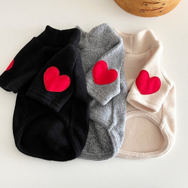 HKM-2097469 Fleece-Lined Love Sweater for Pets - Thick and Warm Casual Apparel in Gray, Beige, Black, Khaki, Sizes XS to XL