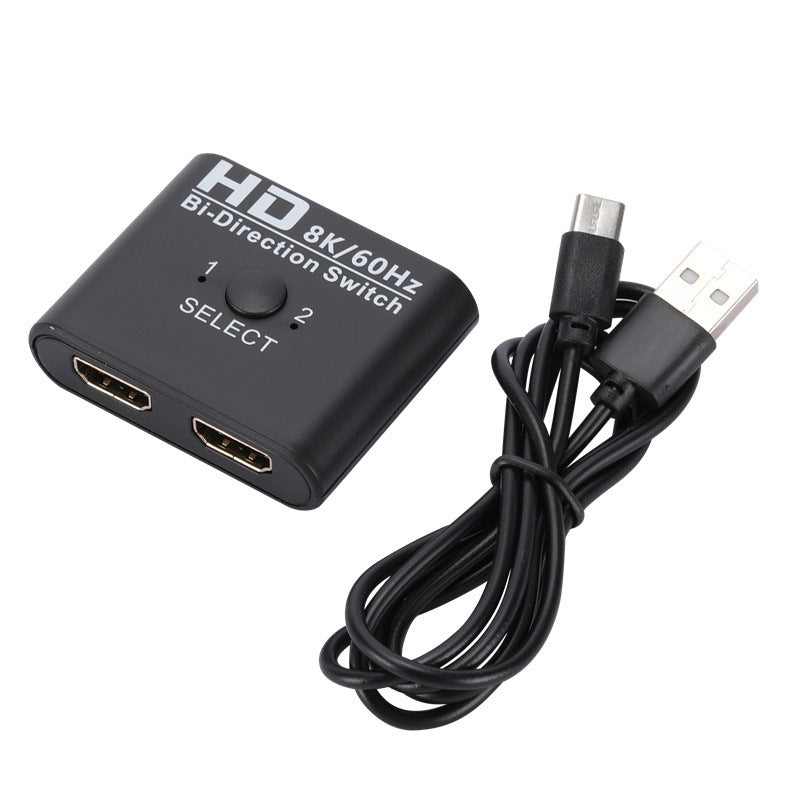 HKM-209747 8K 60Hz HDMI Bidirectional Switcher with 2 Inputs and 1 Output for Dual Monitor Setup