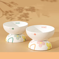 HKM-2098365 Ceramic Oblique Mouth Cat Food and Water Bowl in Floating Cherry Powder and Sycamore Green