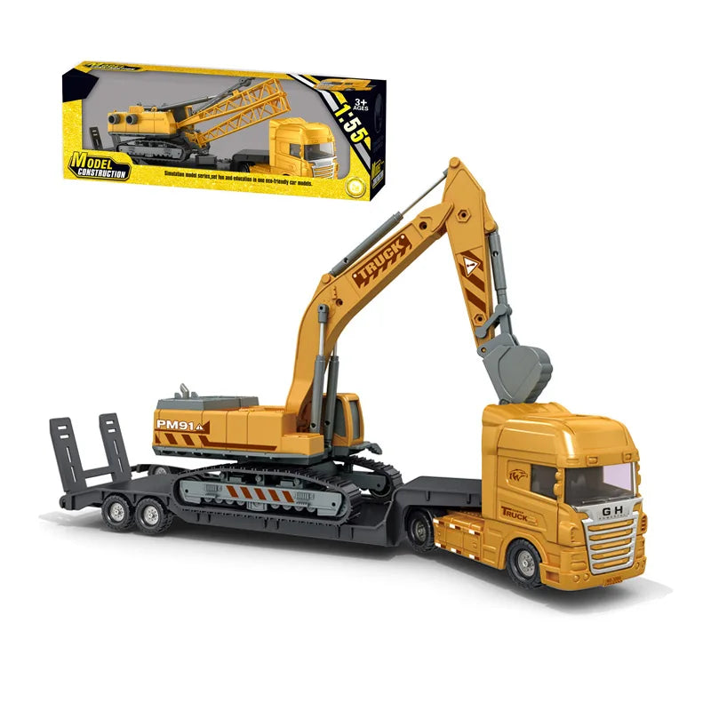 HKM-209875 Plastic Engineering Friction Construction Carrier Truck Play Set with Free Wheel Car for Kids Ages 5-7
