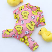 HKM-2099005 Duck Cartoon Pajamas for Dogs and Cats - Four-Legged Cozy Pet Outfits in Pink and Blue