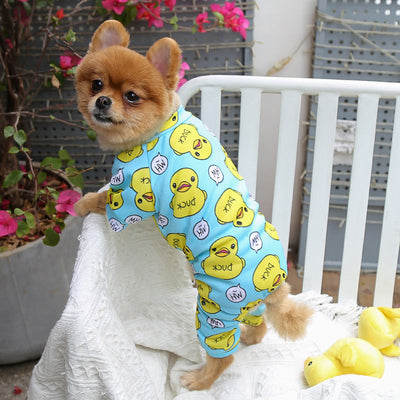HKM-2099005 Duck Cartoon Pajamas for Dogs and Cats - Four-Legged Cozy Pet Outfits in Pink and Blue