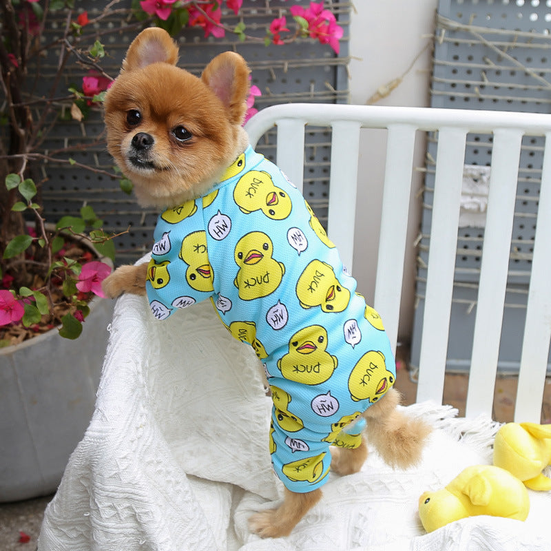 HKM-2099005 Duck Cartoon Pajamas for Dogs and Cats - Four-Legged Cozy Pet Outfits in Pink and Blue
