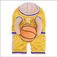 HKM-2099773 Creative Red and Yellow Dog Basketball Costume with Ball for Pets, Available in Small, Medium, and Large Sizes