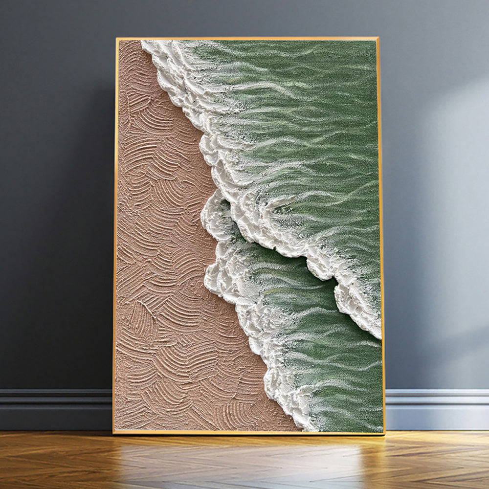 HKM-210003 Hand-Painted Ocean Waves Canvas Art for Living Room Decor - Unique Modern Texture Painting
