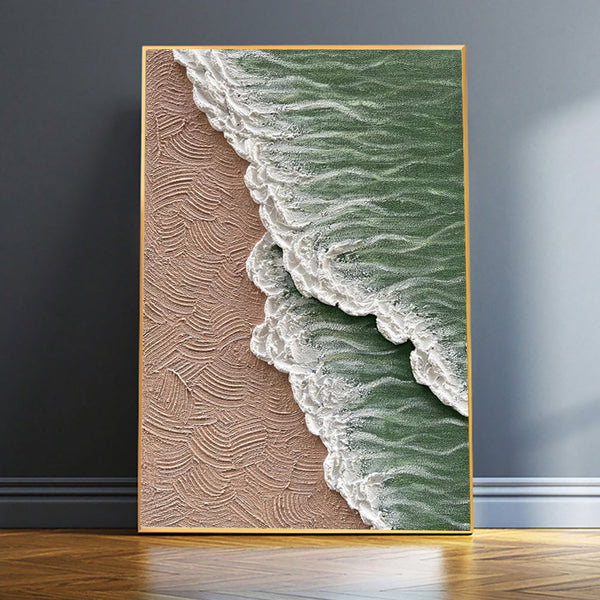 HKM-210003 Hand-Painted Ocean Waves Canvas Art for Living Room Decor - Unique Modern Texture Painting