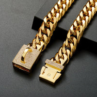 HKM-2100157 Golden Titanium Steel Double Woven Chain Necklace for Dogs - Available in Multiple Sizes