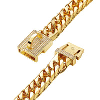 HKM-2100157 Golden Titanium Steel Double Woven Chain Necklace for Dogs - Available in Multiple Sizes