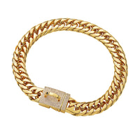 HKM-2100157 Golden Titanium Steel Double Woven Chain Necklace for Dogs - Available in Multiple Sizes