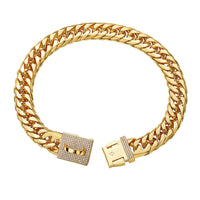 HKM-2100157 Golden Titanium Steel Double Woven Chain Necklace for Dogs - Available in Multiple Sizes