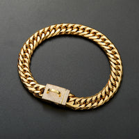 HKM-2100157 Golden Titanium Steel Double Woven Chain Necklace for Dogs - Available in Multiple Sizes