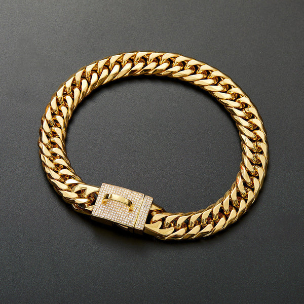 HKM-2100157 Golden Titanium Steel Double Woven Chain Necklace for Dogs - Available in Multiple Sizes