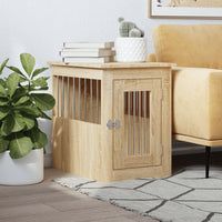 HKM-2102205 Furniture-Style Dog Cage with Steel Bars and Engineered Wood, Double Function as Pet Crate and Side Table