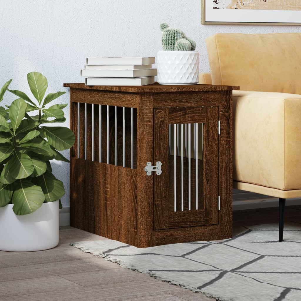 HKM-2102205 Furniture-Style Dog Cage with Steel Bars and Engineered Wood, Double Function as Pet Crate and Side Table