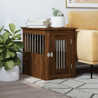 HKM-2102205 Furniture-Style Dog Cage with Steel Bars and Engineered Wood, Double Function as Pet Crate and Side Table