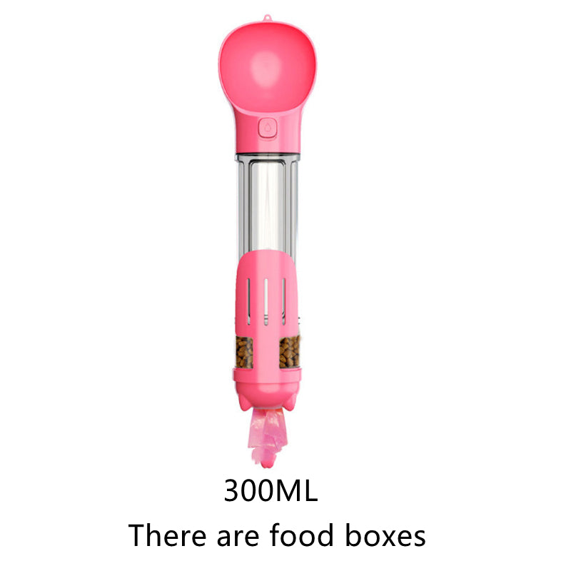 HKM-2103997 Multi-Functional Pet Water Bottle with Waste Bag and Shovel, 300ml - Available in Yellow, Pink, Blue, Green