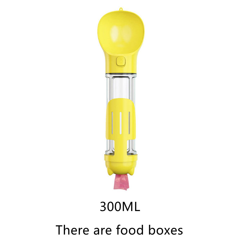 HKM-2103997 Multi-Functional Pet Water Bottle with Waste Bag and Shovel, 300ml - Available in Yellow, Pink, Blue, Green