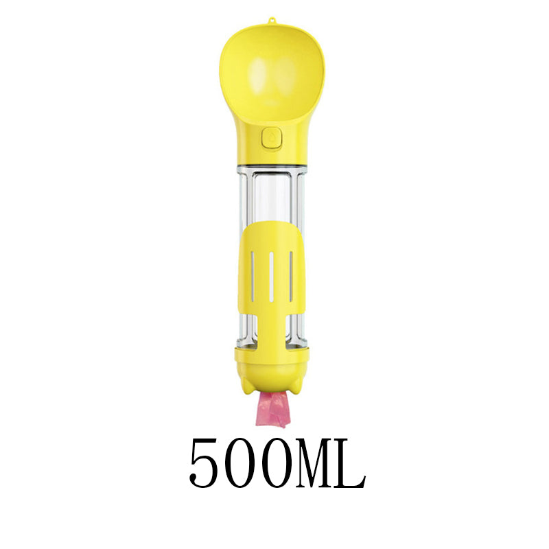 HKM-2103997 Multi-Functional Pet Water Bottle with Waste Bag and Shovel, 300ml - Available in Yellow, Pink, Blue, Green