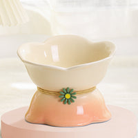 HKM-2104125 Ceramic Cat Bowl with Floral Gradient Design, 250ml Capacity, Multiple Color Options