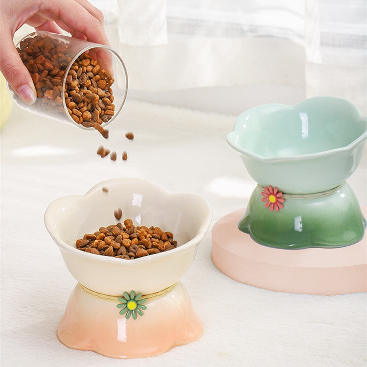 HKM-2104125 Ceramic Cat Bowl with Floral Gradient Design, 250ml Capacity, Multiple Color Options