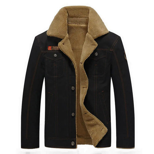 HKM-210451 Men's Winter Jacket Fleece-Wrapped and Windproof Washed Cotton Style Youth Thermal Motorcycle Jacket Canvas Fabric