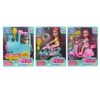 HKM-210707 6-Inch Mini Fashion Doll Ride-On Car Toy Set for Girls, Battery Operated, Educational Fun