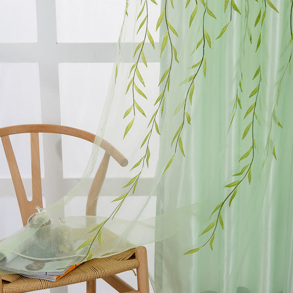 HKM-210771 Transparent Printed Organza Curtains with Plant Design - 100cm x 200cm