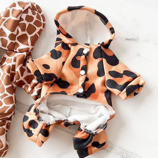 HKM-2108477 Leopard and Giraffe Print Four-Legged Pet Traction Clothing in Various Sizes