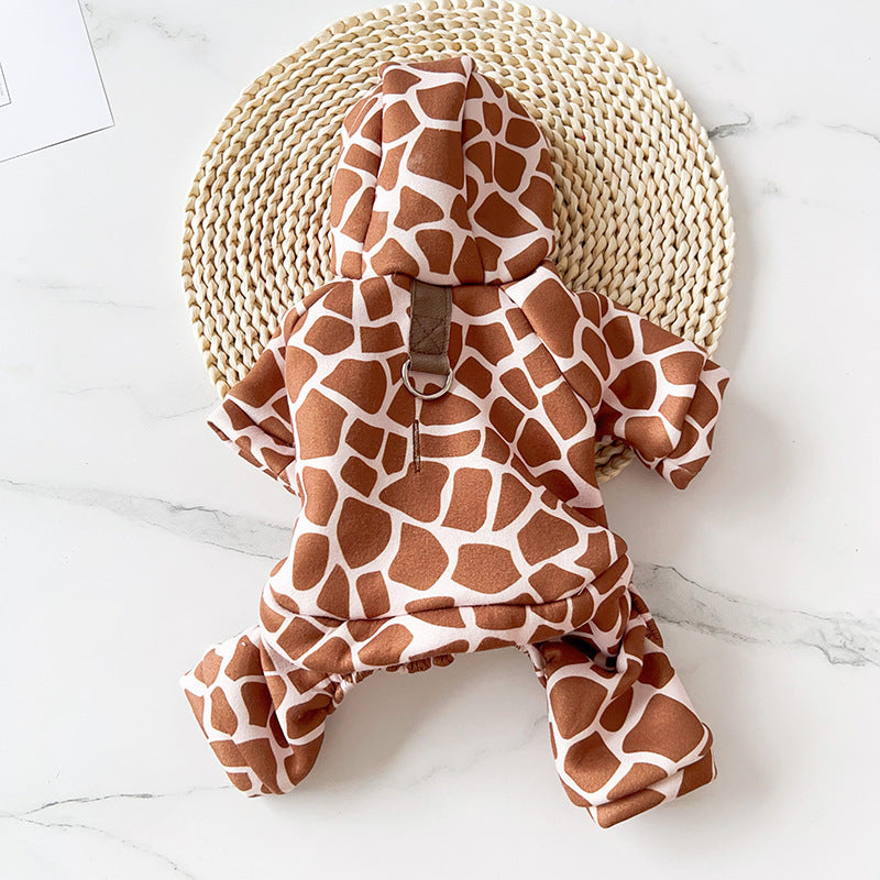 HKM-2108477 Leopard and Giraffe Print Four-Legged Pet Traction Clothing in Various Sizes