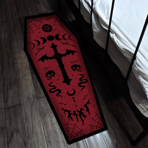 HKM-210963 Coffin Crown Halloween Decorative Floor Mat - Polyester Fiber, Various Sizes