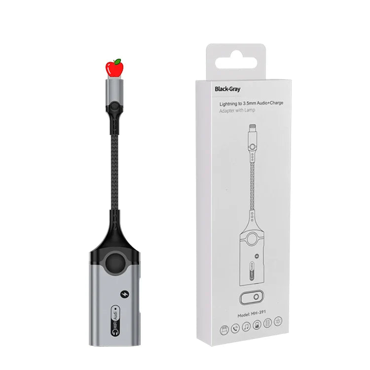HKM-210963 Lightning to 3.5mm Headphone Jack and Charger Adapter for iPhone – Dual Function Audio and Charging Splitter
