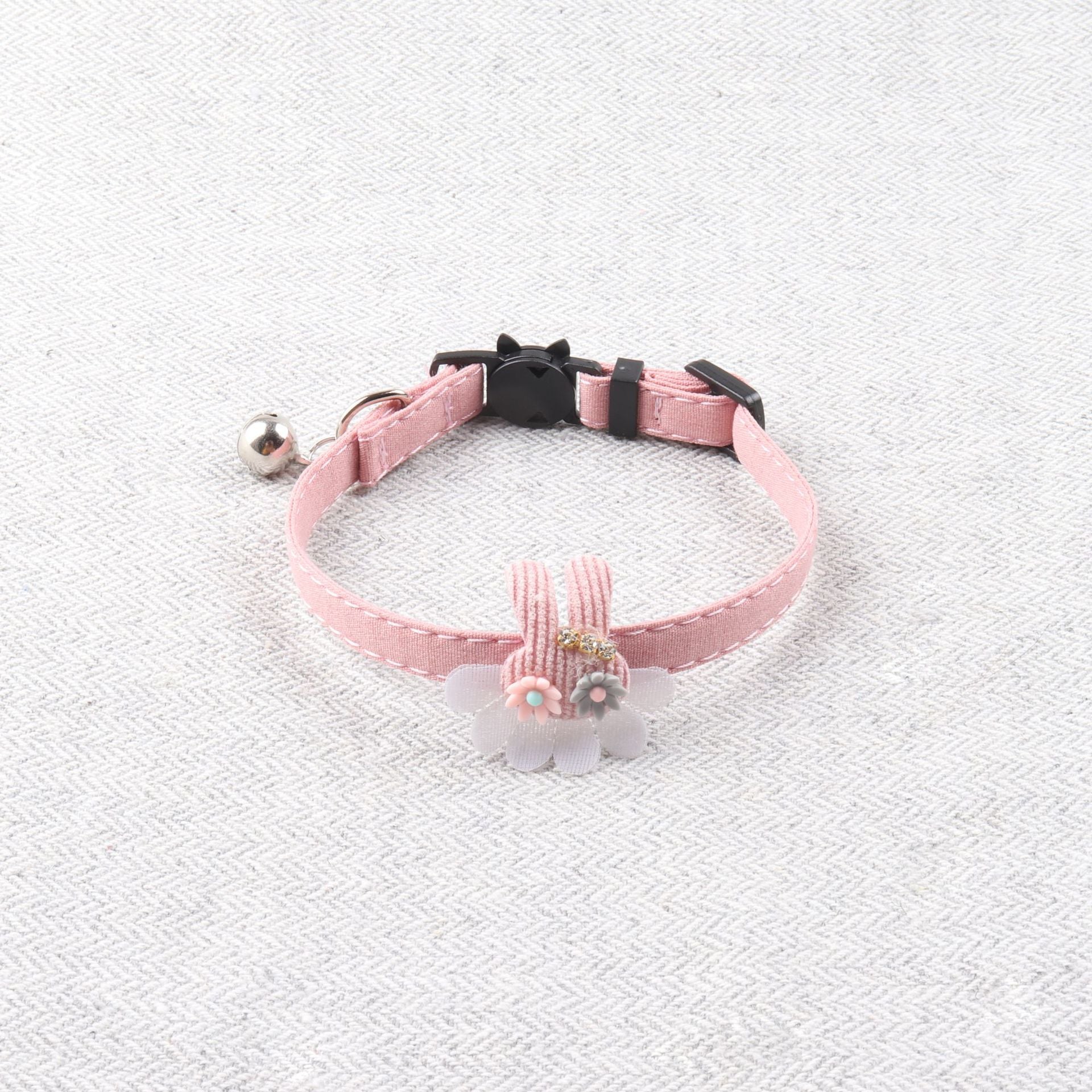 HKM-2109885 Pure Color Ribbon Pet Collar for Cats with Bell - Available in Gray, Brown, Light Blue, Khaki, and Pink