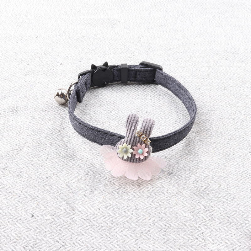 HKM-2109885 Pure Color Ribbon Pet Collar for Cats with Bell - Available in Gray, Brown, Light Blue, Khaki, and Pink