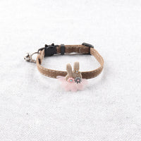 HKM-2109885 Pure Color Ribbon Pet Collar for Cats with Bell - Available in Gray, Brown, Light Blue, Khaki, and Pink
