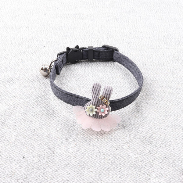 HKM-2109885 Pure Color Ribbon Pet Collar for Cats with Bell - Available in Gray, Brown, Light Blue, Khaki, and Pink