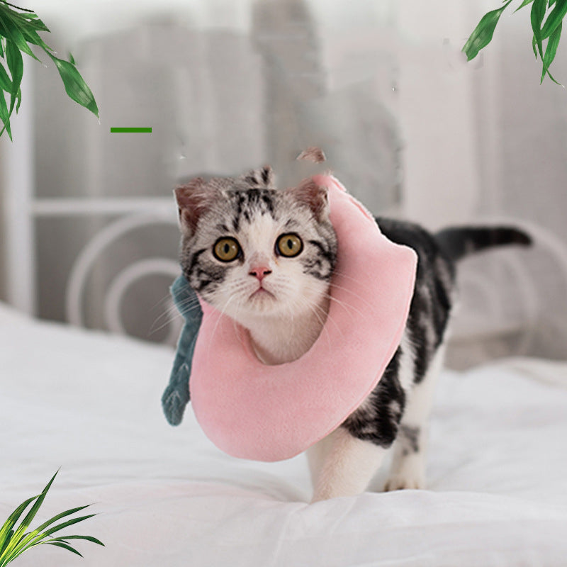 HKM-2110141 Adjustable Cute Toast Cat Anti-Licking Bib Headgear for Cats and Puppies