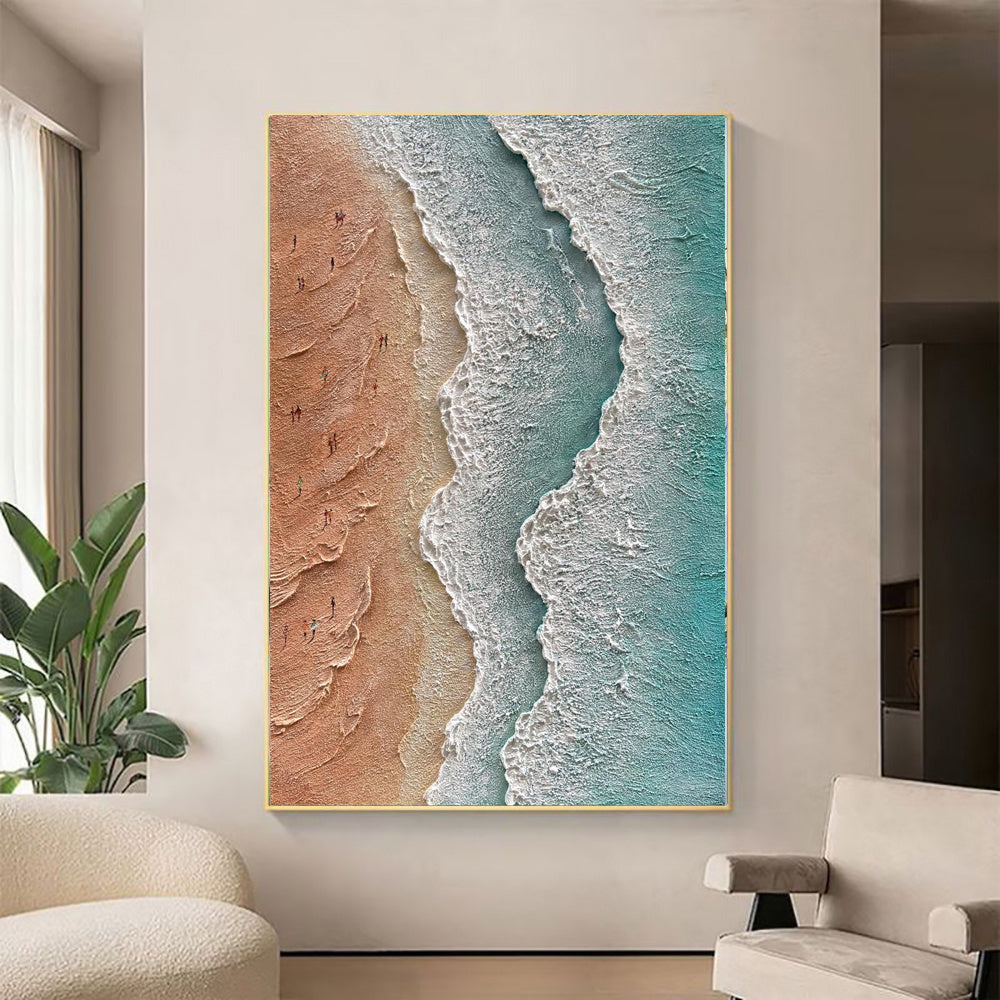 HKM-211155 Handmade 3D Textured Acrylic Seaside Landscape Canvas Oil Painting - Unframed Wall Art for Home Decor