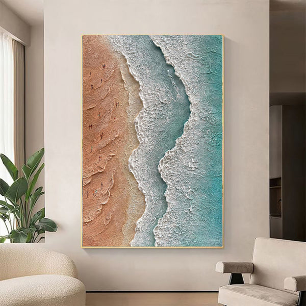 HKM-211155 Handmade 3D Textured Acrylic Seaside Landscape Canvas Oil Painting - Unframed Wall Art for Home Decor