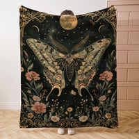 HKM-211219 Gothic Moth Moon Pattern Velvet Blanket - Multiple Sizes Available