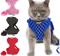 HKM-2112957 Rhinestone-Embellished Mesh Pet Harness and Leash for Small Pets - Breathable and Adjustable Outdoor Walking Set