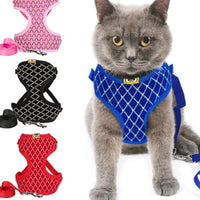 HKM-2112957 Rhinestone-Embellished Mesh Pet Harness and Leash for Small Pets - Breathable and Adjustable Outdoor Walking Set